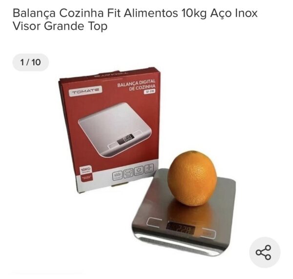 BALANÇA DIGITAL TOMATE USO COZINHA ALTA PRECISÃO 10kg Aço Inox Visor