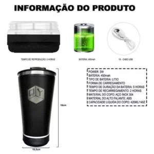 COPO TÉRMICO COM CAIXA DE  SOM
