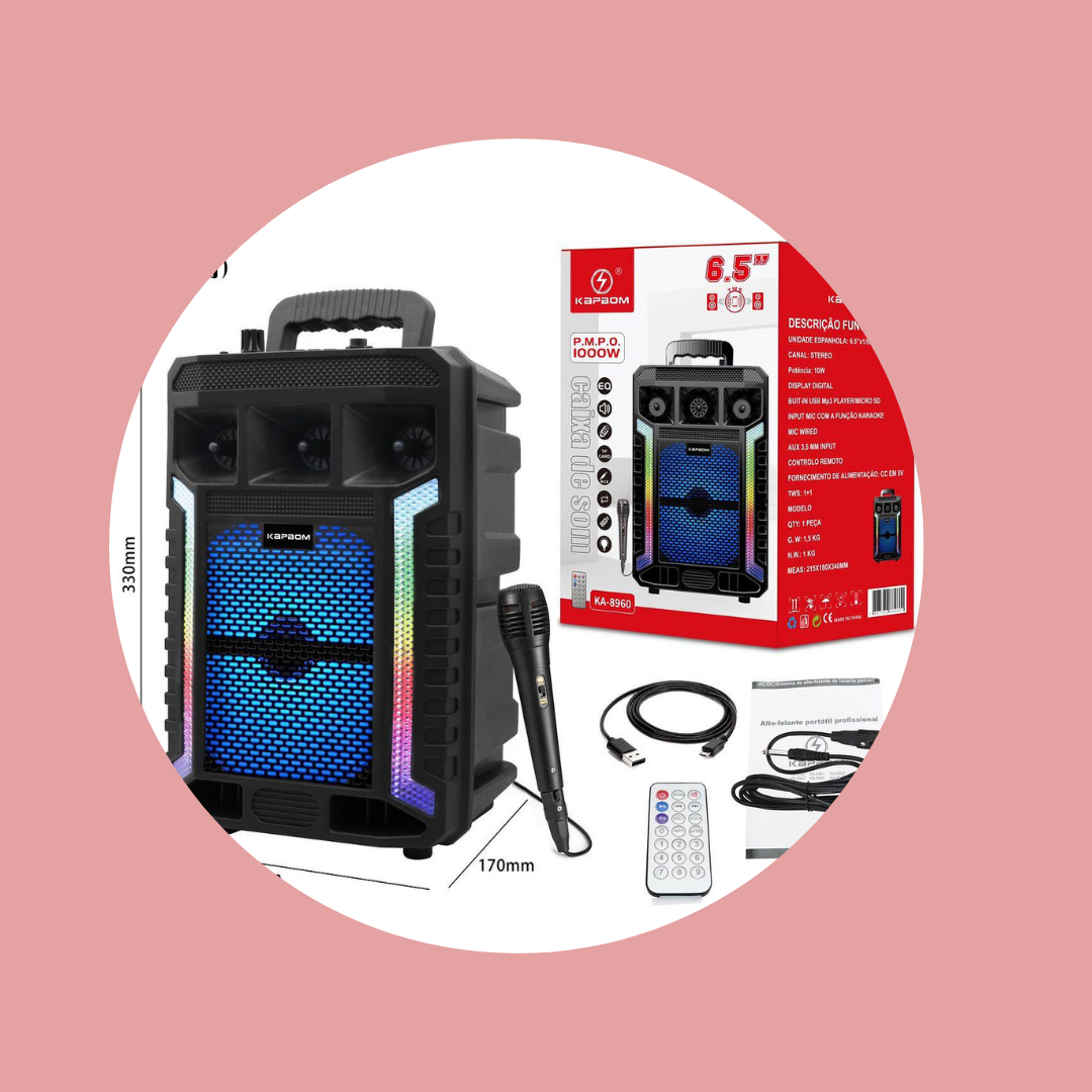 CAIXA DE SOM KAPBOM Kimiso Karaoke Wireless Bluetooth Usb