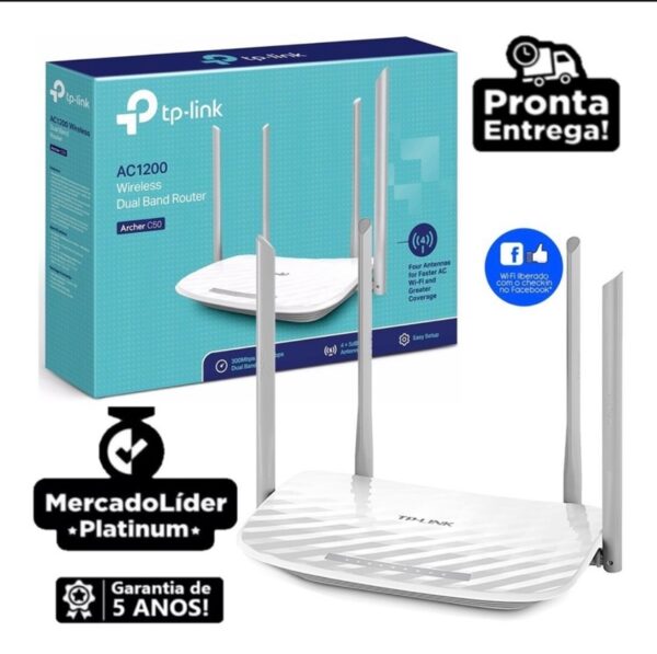 Roteador Tplink Ac1200 Archer C50 V4 Check-in Facebook Original Lacrado